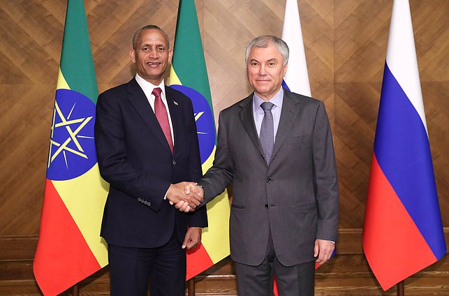 Chairman of the State Duma Vyacheslav Volodin and Speaker of the House of Federation of the Federal Democratic Republic of Ethiopia Agegnehu Teshager