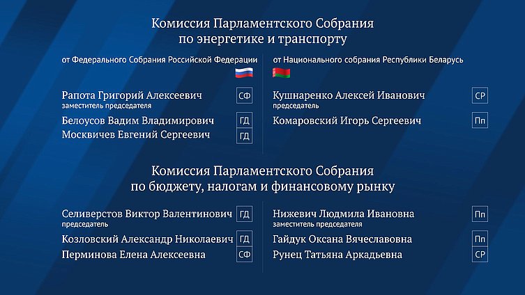 Новый состав комиссий Парламентского Собрания Союза Беларуси и России