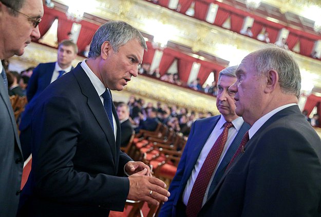 Chairman of the State Duma Viacheslav Volodin, First Deputy Chairman of the State Duma Ivan Melnikov and Leader of CPRF faction Gennady Zyuganov