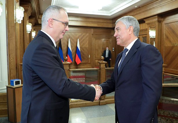 Chairman of the State Duma Vyacheslav Volodin and Chairman of the DPR People's Council Vladimir Bidevka