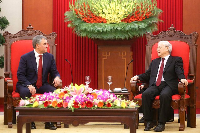 Chairman of the State Duma Viacheslav Volodin and General Secretary of the Central Committee of the Communist Party of Vietnam, President of the Socialist Republic of Vietnam Nguyễn Phú Trọng