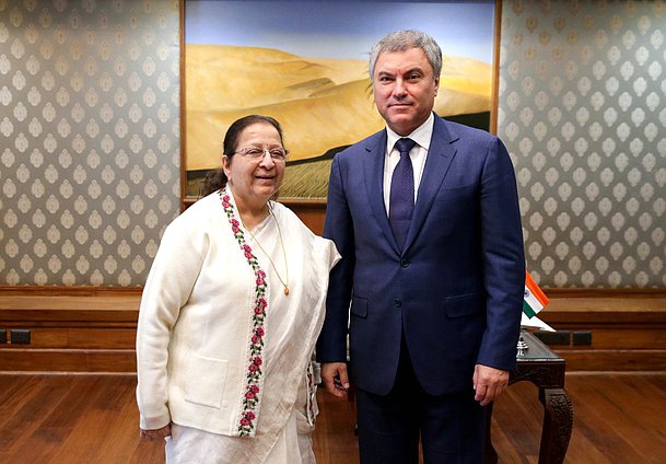 Speaker of the House of the People of the Parliament of the Republic of India Sumitra Mahajan and Chairman of the State Duma Viacheslav Volodin