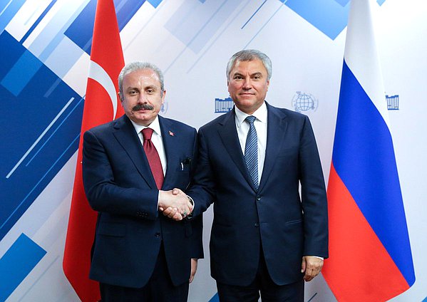 Chairman of the State Duma Viacheslav Volodin and Speaker of the Grand National Assembly of Turkey Mustafa Şentop