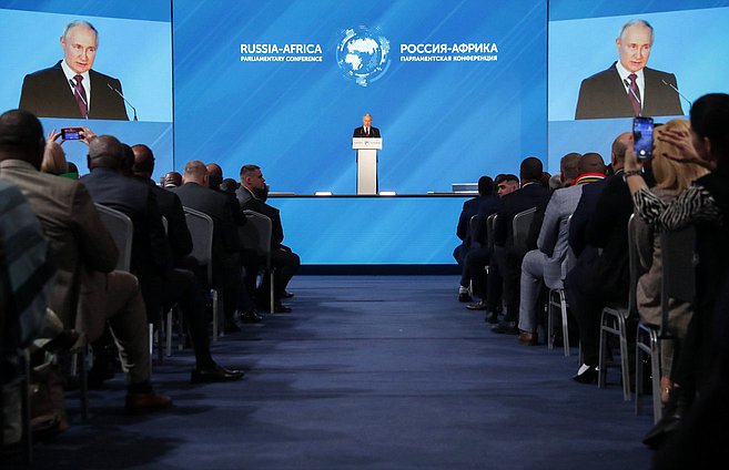 Выступление Президента РФ Владимира Путина на пленарном заседании Второй международной парламентской конференции «Россия — Африка» (20.03.2023 г.)