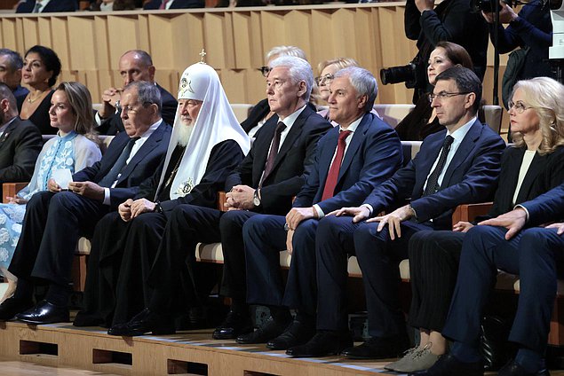 Председатель Государственной Думы Вячеслав Володин, Патриарх Московский и всея Руси Кирилл и мэр Москвы Сергей Собянин