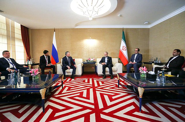 Chairman of the State Duma Viacheslav Volodin and Speaker of the Islamic Consultative Assembly of the Islamic Republic of Iran Ali Ardeshir Larijani