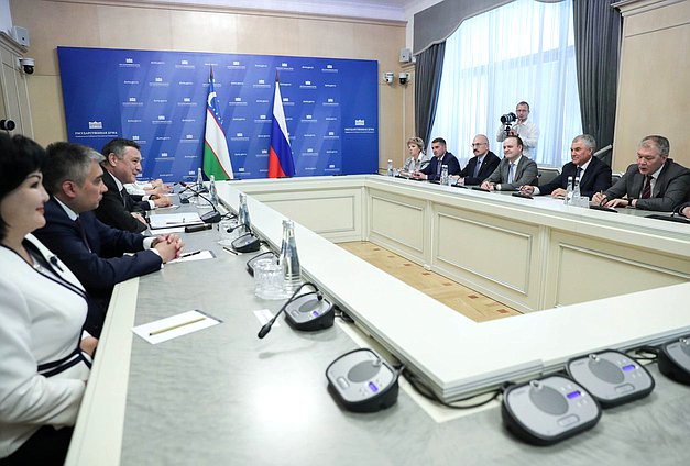 Встреча Председателя Государственной Думы Вячеслава Володина с Председателем Законодательной палаты Олий Мажлиса Республики Узбекистан Нурдинжоном Исмоиловым
