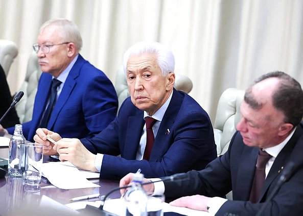 Председатель Комитета по контролю Олег Морозов, руководитель фракции «Единая Россия» Владимир Васильев и Председатель Комитета по экономической политике Максим Топилин