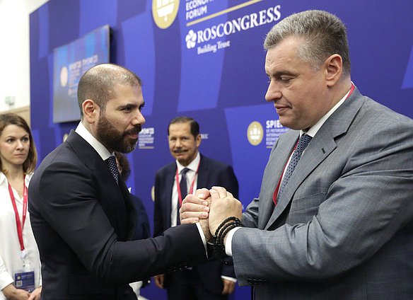 Reunión del Jefe de la Duma Estatal, Vyacheslav Volodin, con el Representante Especial del Presidente de la República de Nicaragua para el Desarrollo de las Relaciones con Rusia, Laureano Facundo Ortega Murillo, en San Petersburgo