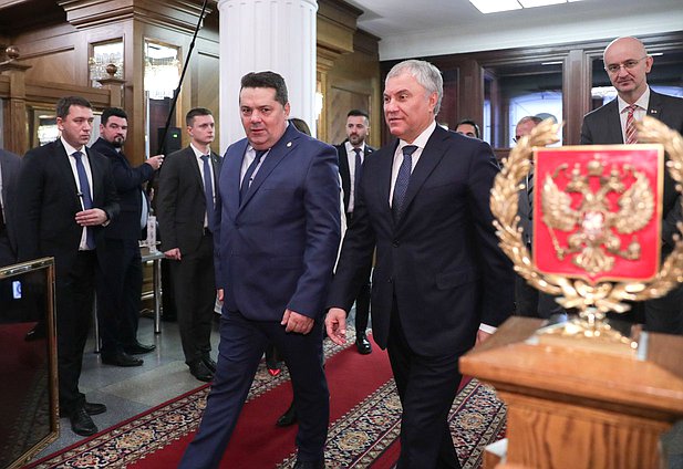 El Jefe de la Duma Estatal Vyacheslav Volodin y el Presidente de la Asamblea Nacional de la República Srpska (Bosnia y Herzegovina) Nenad Stevandic