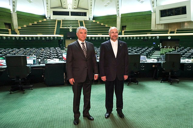 Chairman of the State Duma Vyacheslav Volodin and Speaker of the Islamic Consultative Assembly of the Islamic Republic of Iran Mohammad Bagher Ghalibaf