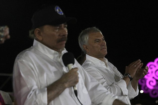 El Presidente de la República de Nicaragua, Daniel Ortega Saavedra, y el Jefe de la Duma Estatal, Vyacheslav Volodin