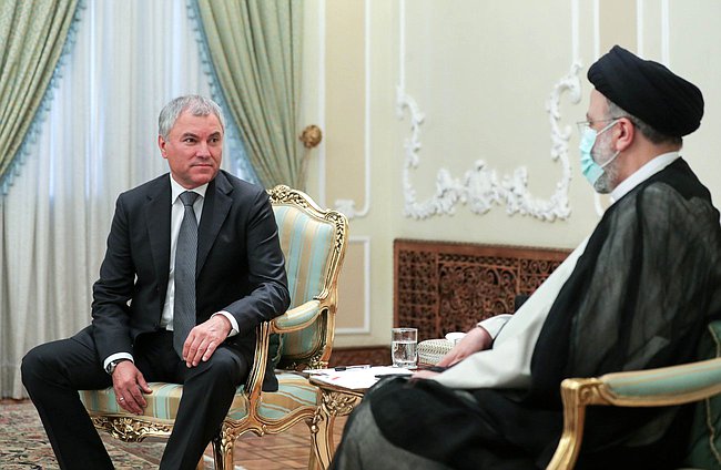 Chairman of the State Duma Viacheslav Volodin and President of the Islamic Republic of Iran Seyyed Ebrahim Raisi