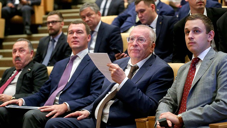 Leader of LDPR faction Vladimir Zhirinovskii and Member of the Committee on Physical Culture, Sport and Youth Affairs Vasilii Vlasov