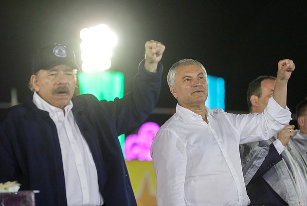 El Presidente de la República de Nicaragua, Daniel Ortega Saavedra, y el Jefe de la Duma Estatal, Vyacheslav Volodin