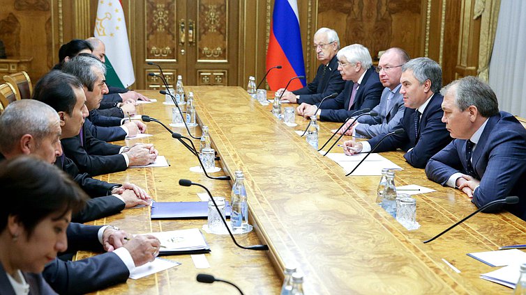 Meeting of Chairman of the State Duma Viacheslav Volodin with Chairman of the Majlisi Milli of the Majlisi Oli of the Republic of Tajikistan Mahmadsaid Ubaydulloyev