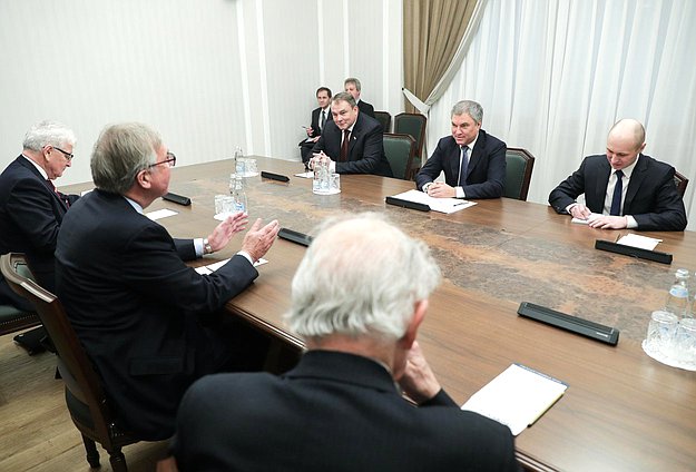 Meeting of Chairman of the State Duma Viacheslav Volodin with members of House of Lords of the Parliament of the United Kingdom of Great Britain and Northern Ireland, The Viscount Waverley, The Lord Balfe, and The Rt Hon. the Lord Browne of Ladyton