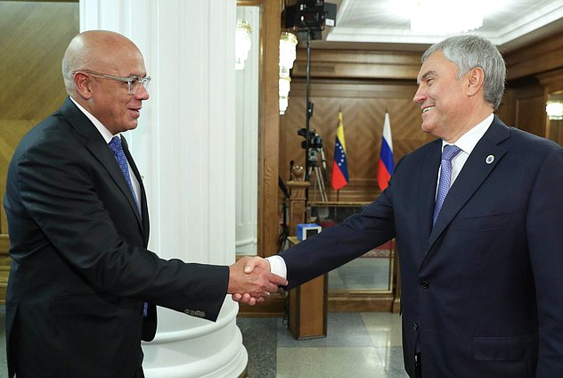 El Jefe de la Duma Estatal, Vyacheslav Volodin, y el Presidente de la Asamblea Nacional de la República Bolivariana de Venezuela, Jorge Jesús Rodríguez Gómez