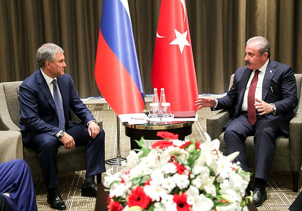 Chairman of the State Duma Viacheslav Volodin and Speaker of the Grand National Assembly of Turkey Mustafa Şentop